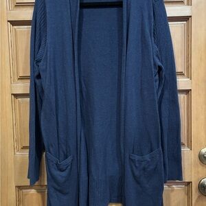 Nine West Blue Cardigan Sweater Open Front Long Sleeves